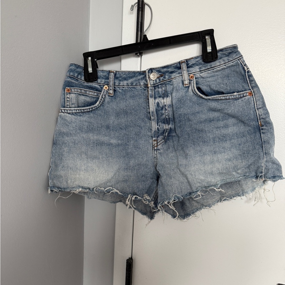 Topshop Distressed High Waisted Denim Shorts